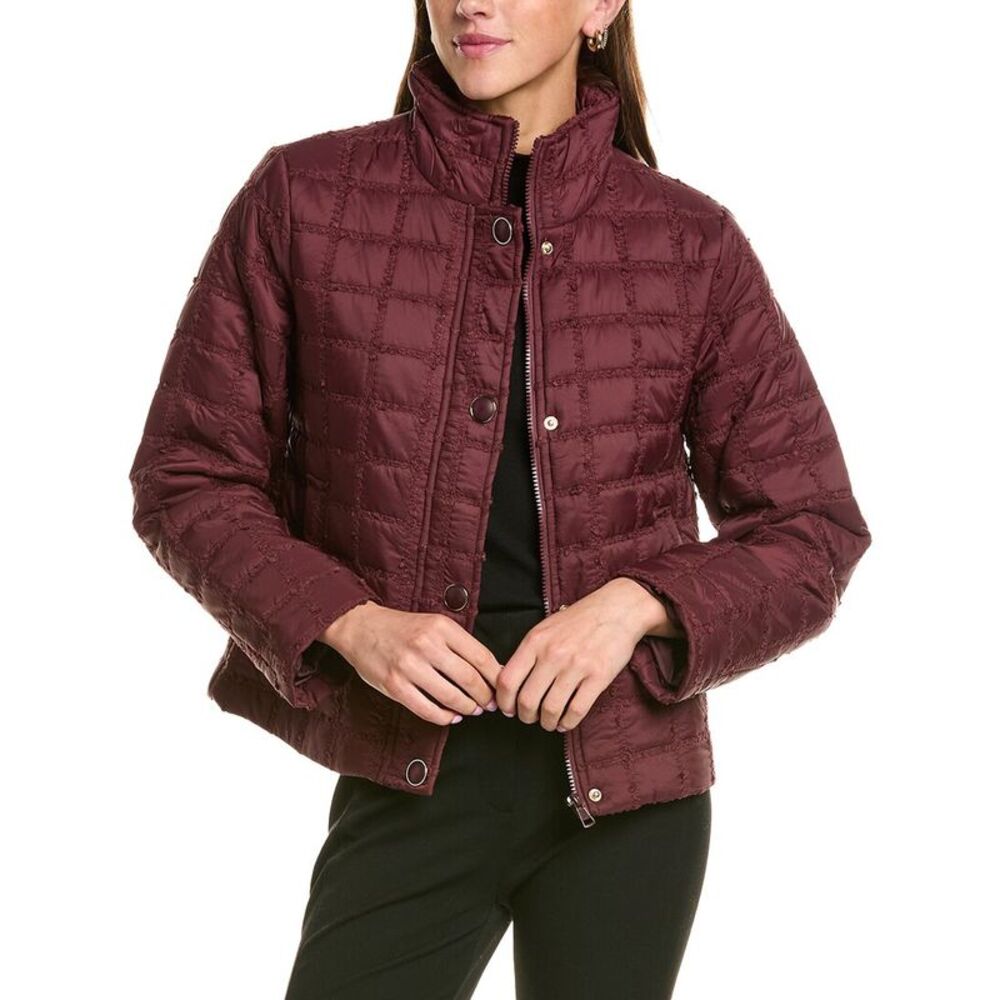 Cece Womens  Stand Collar Short Quilted Jacket, Red